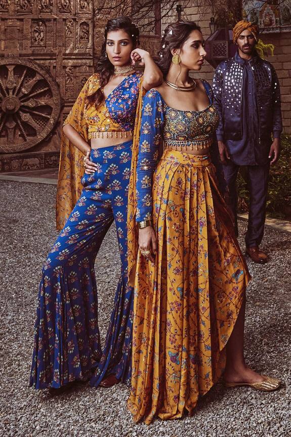 DiyaRajvvir Embroidered Crop Top & Godet Pant Set