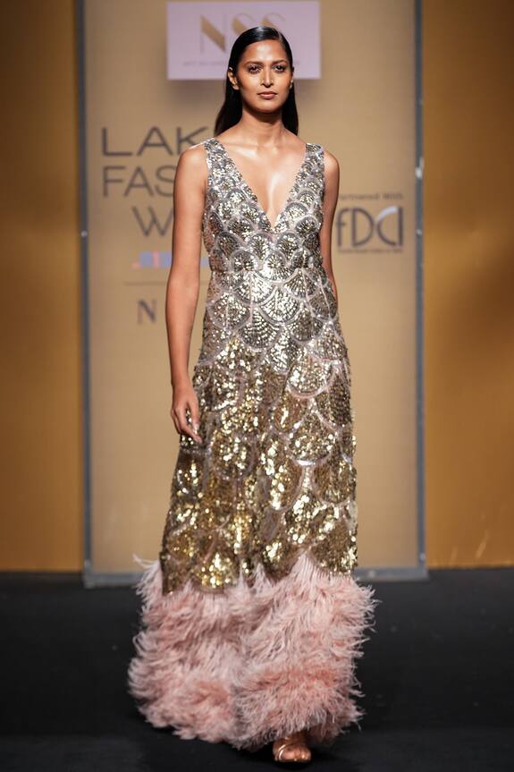 Not So Serious By Pallavi Mohan Nymph Scallop Embroidered Gown