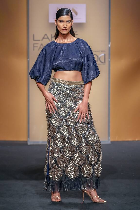 Not So Serious By Pallavi Mohan Eerie Puffed Sleeve Top & Skirt Set