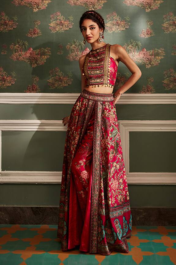 Kalista Scarlett Printed Overlay Lehenga Palazzo Set