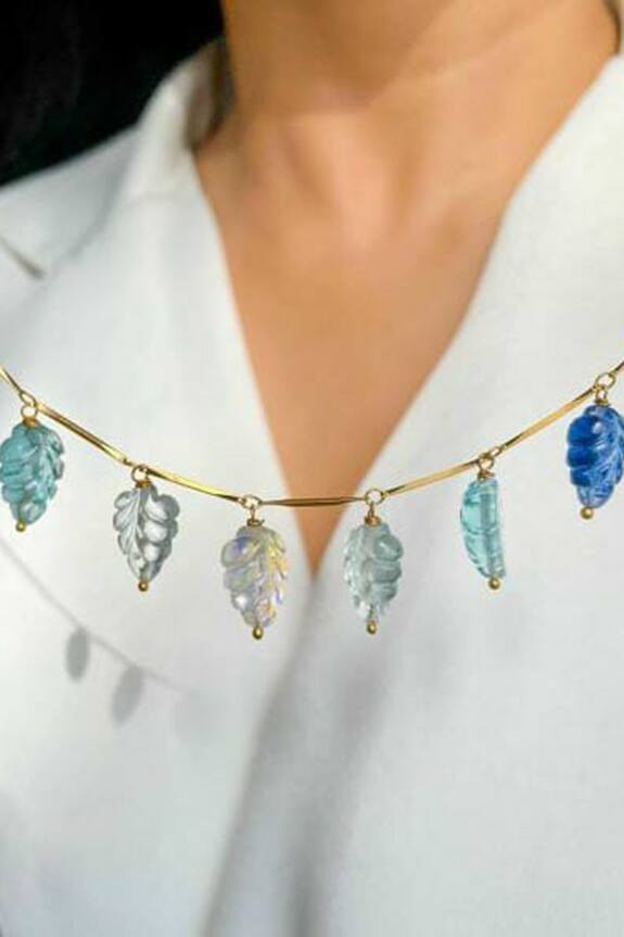 Osvag India Sapphire Leaf Embellished Necklace
