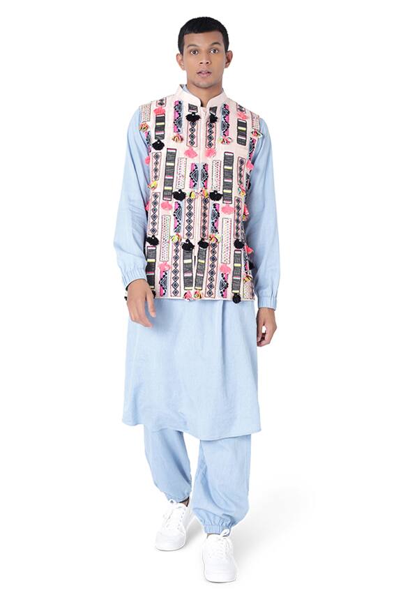 PS Men by Payal Singhal Embroidered Bundi & Denim Kurta Set