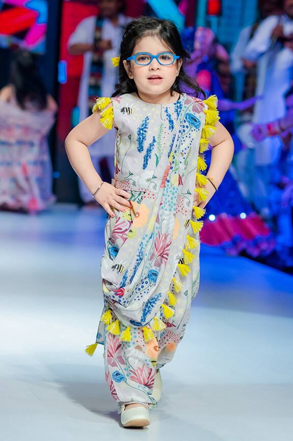 PS Kids by Payal Singhal Printed Dhoti Saree With Blouse