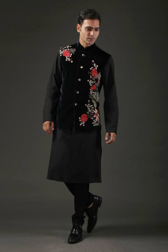 Rohit Bal Silk Velvet Embroidered Nehru Jacket