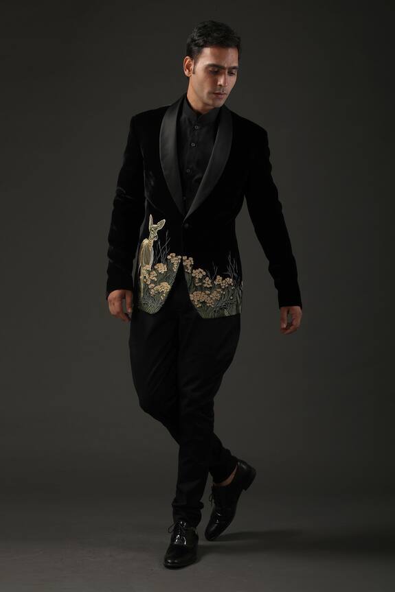Rohit Bal Silk Velvet Resham Embroidered Tuxedo