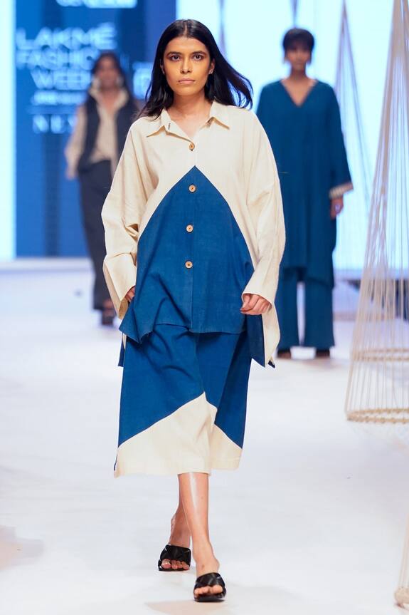 Stoique Handloom Cotton Colorblock A-line Skirt