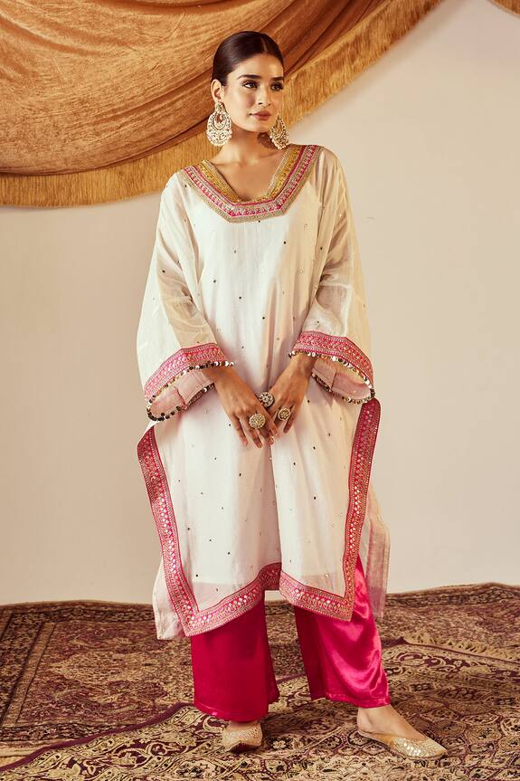 Roze Mumtaaz Chanderi Kaftan & Pant Set