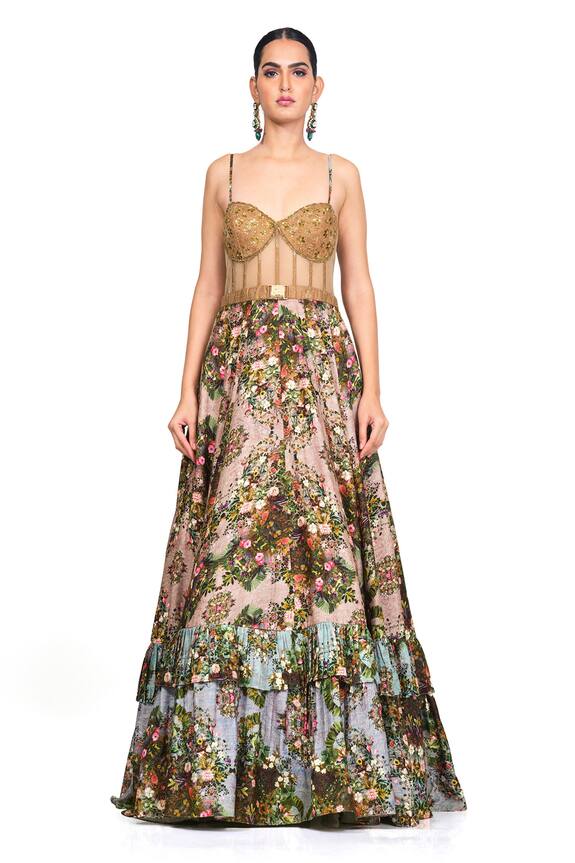 Rocky Star Floral Print Layered Gown