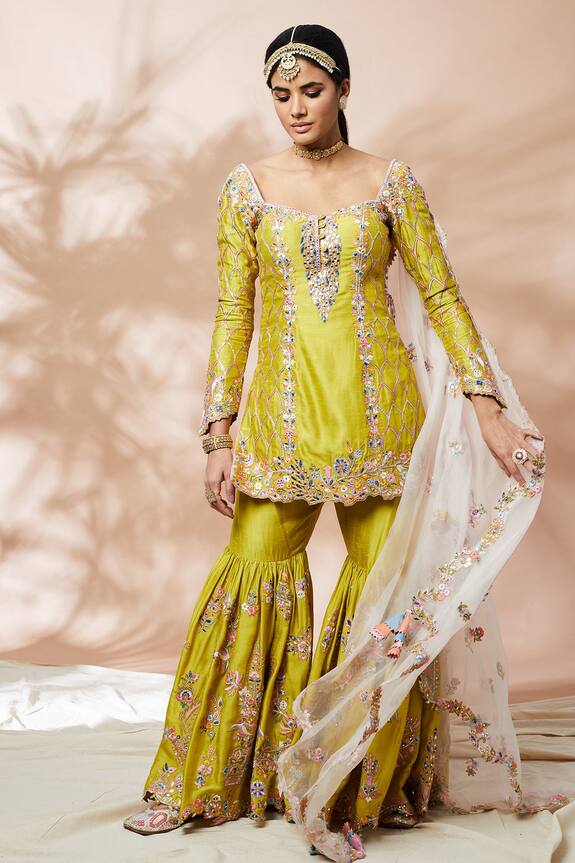 Tamanna Punjabi Kapoor Silk Embroidered Kurta Gharara Set