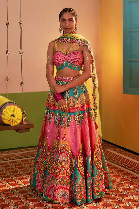 Siddhartha Bansal Dual Tone Sequin Floral Embroidered Lehenga Set