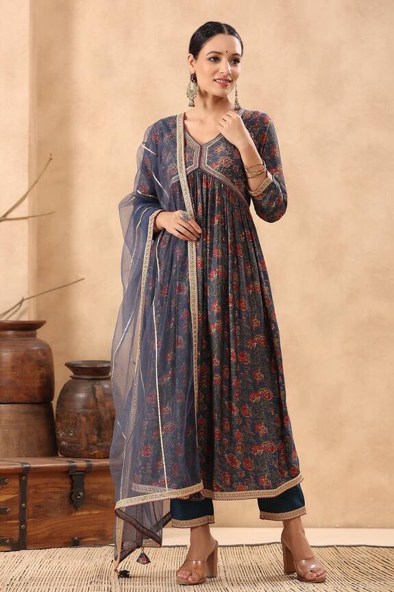 Bairaas Floral Print Anarkali Pant Set