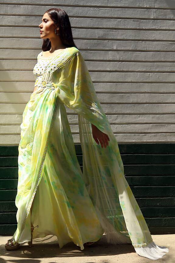 Surbhi Gupta Tie-Dye Pre-Draped Saree with Blouse