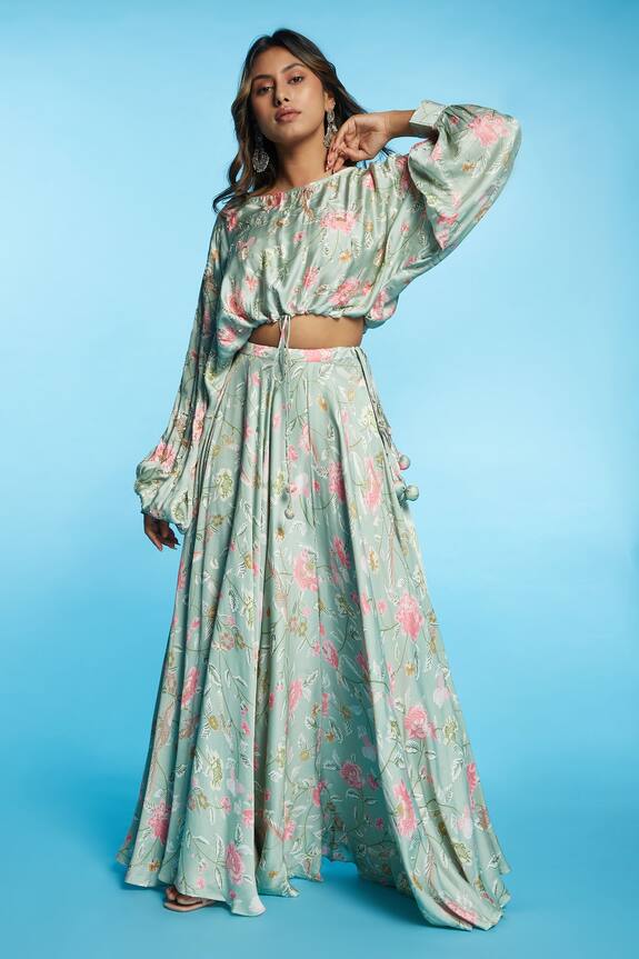 Avaha Floral Print Crop Top & Skirt Set