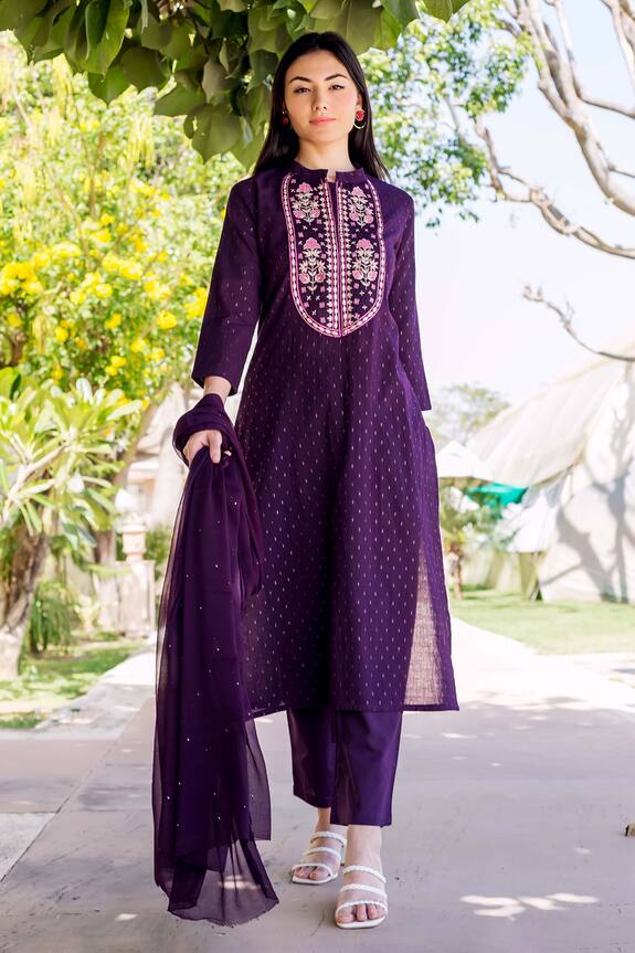 Missprint Floral Embroidered Yoke Kurta Set