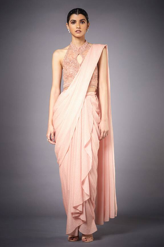 RI.Ritu Kumar Pre-Draped Ruffle Saree with Blouse