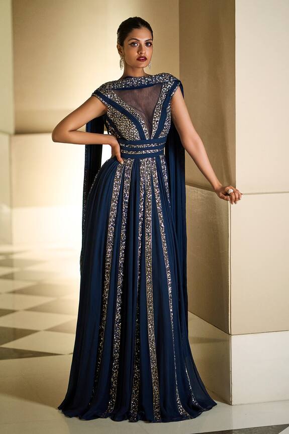 Seema Gujral Embellished Draped Gown
