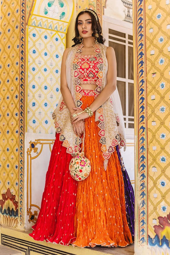 Surbhi shah Chanderi Crushed Lehenga Set With Cape
