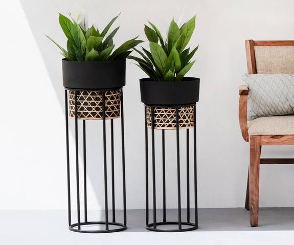 The Decor Remedy Handwork Cane Planters With Texture (Set of 2)