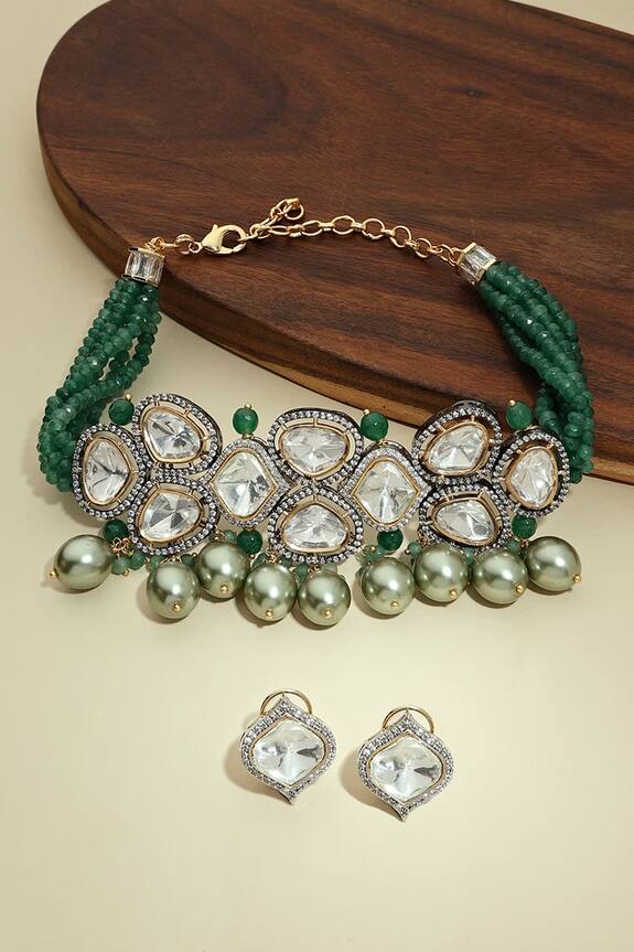 joules by radhika Handcrafted Embellished Antique Polki Necklace Set
