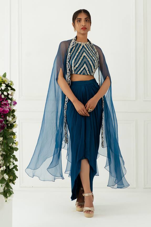 Nidhika Shekhar Embroidered Cape & Draped Skirt Set