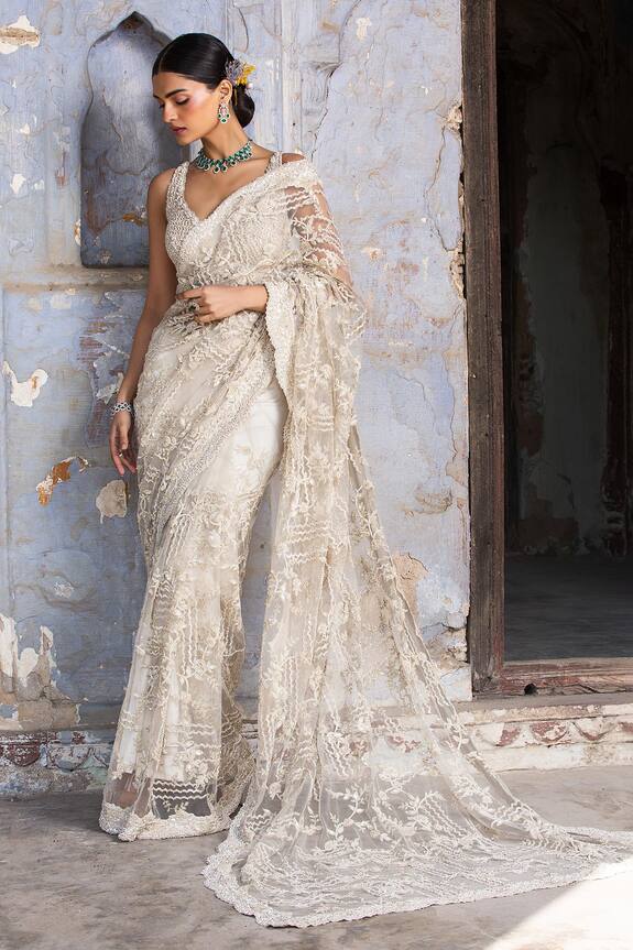 Nitika Gujral Net Abstract Embroidered Saree With Blouse