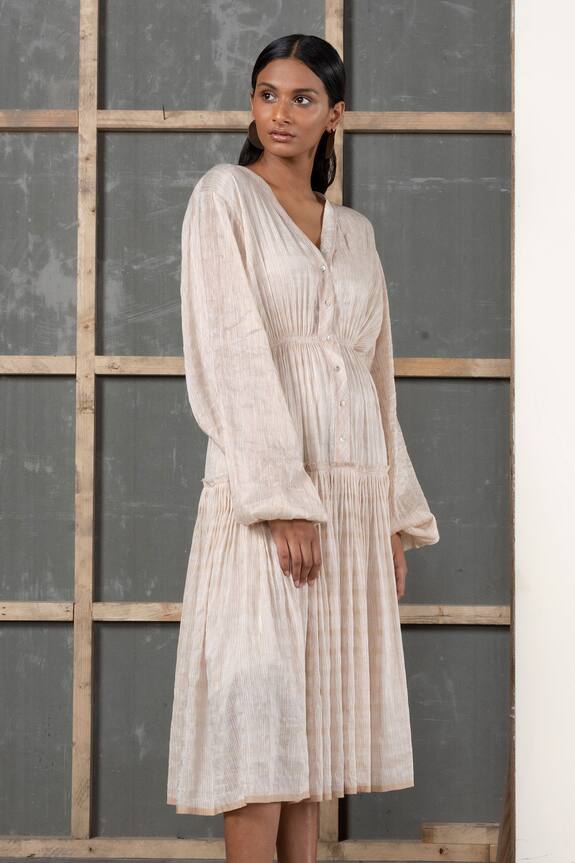 Urvashi Kaur Handwoven Silk Linen Midi Dress