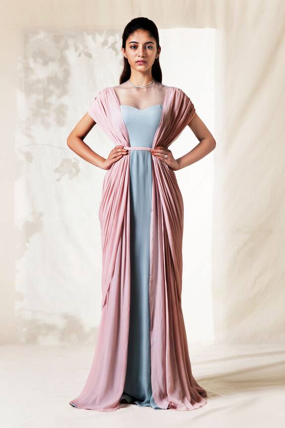 Vivek Patel Colorblock Draped Gown