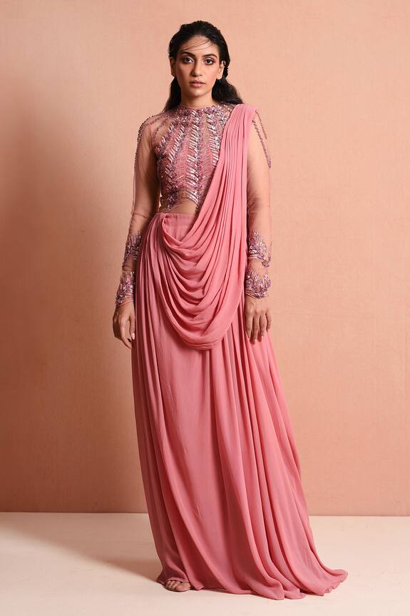 Vivek Patel Embellished Saree Gown