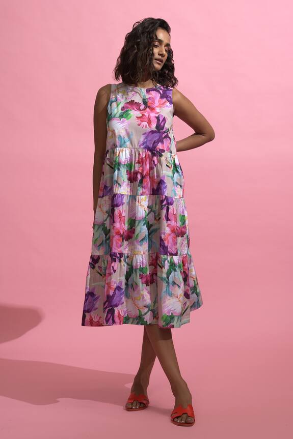 Dash and Dot Floral Print Tiered Dress