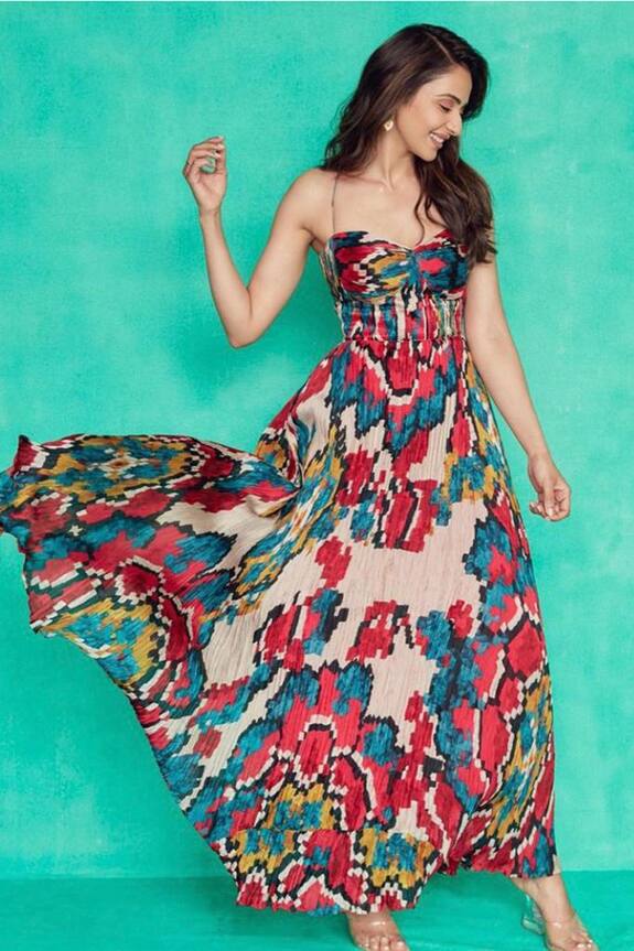 Saaksha & Kinni Ikat Print Pleated Dress