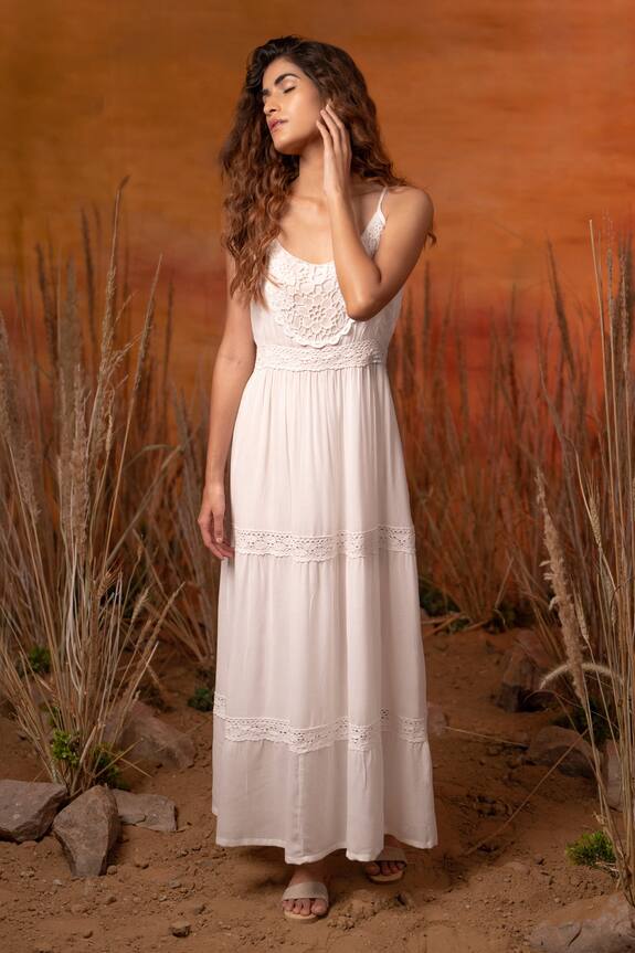 Label Reyya Crochet Work Tiered Dress