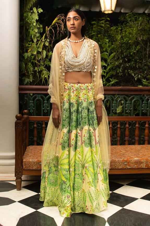 Saksham Neharicka Chanderi Floral Print Lehenga Set