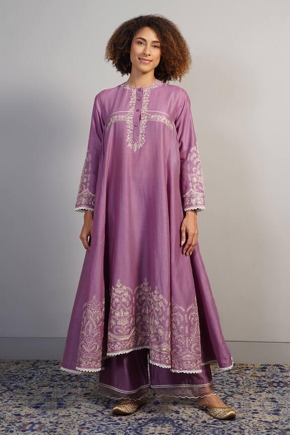 Samant Chauhan Floral Embroidered Anarkali & Pant Set