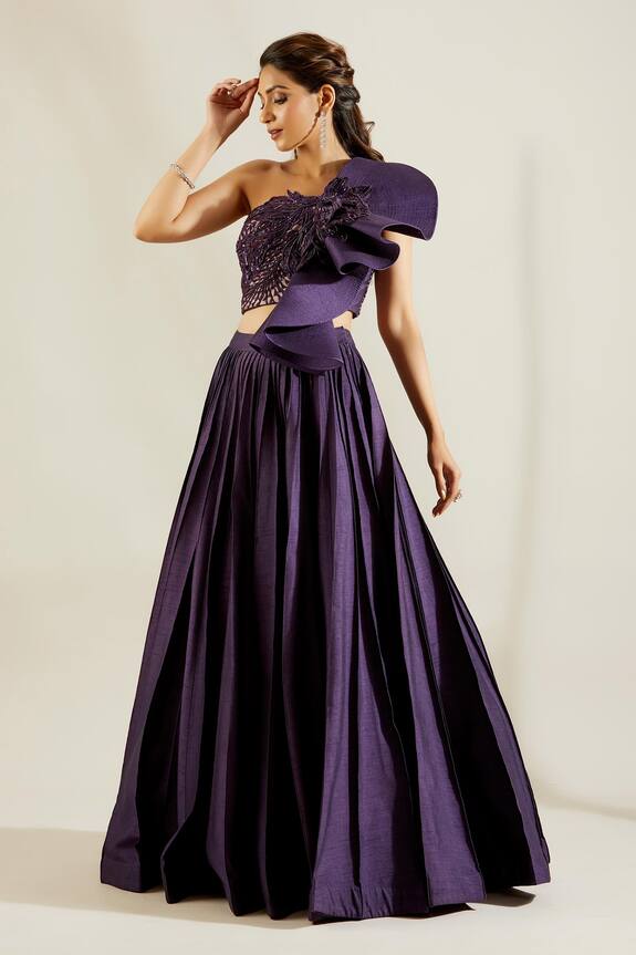 Adaara Couture Embellished One Shoulder Lehenga Set