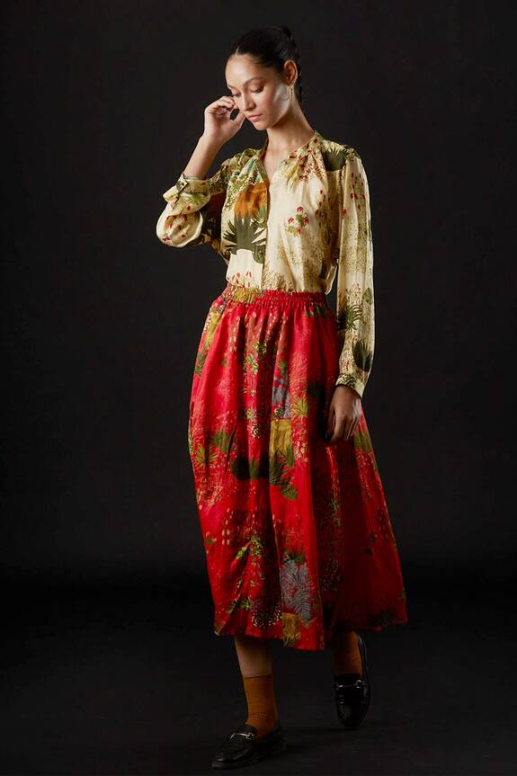Yavi Carmine Floral Print Skirt