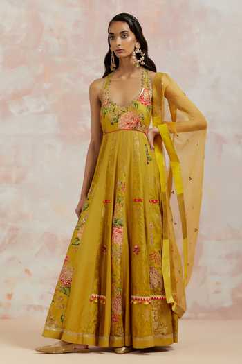 Pre Order: Yellow Anarkali with  Dupatta Lace Detailing