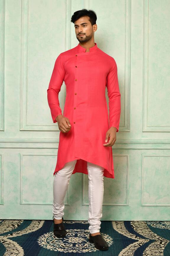 Nazaakat by Samara Singh Pink Cotton Solid Asymmetric Kurta 0