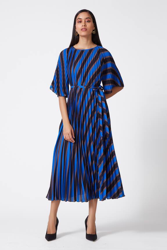 Scarlet Sage Blue Polyester Ariel Stripe Print Dress 0