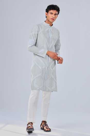 Buy Shreyansh Designs Blue Cotton Silk Abstract Pattern Kurta Online ...