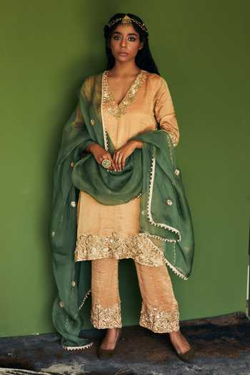 Chanderi Tissue | Chanderi tissue kurta set and jhari kota dupatta  for women | Canary Yellow