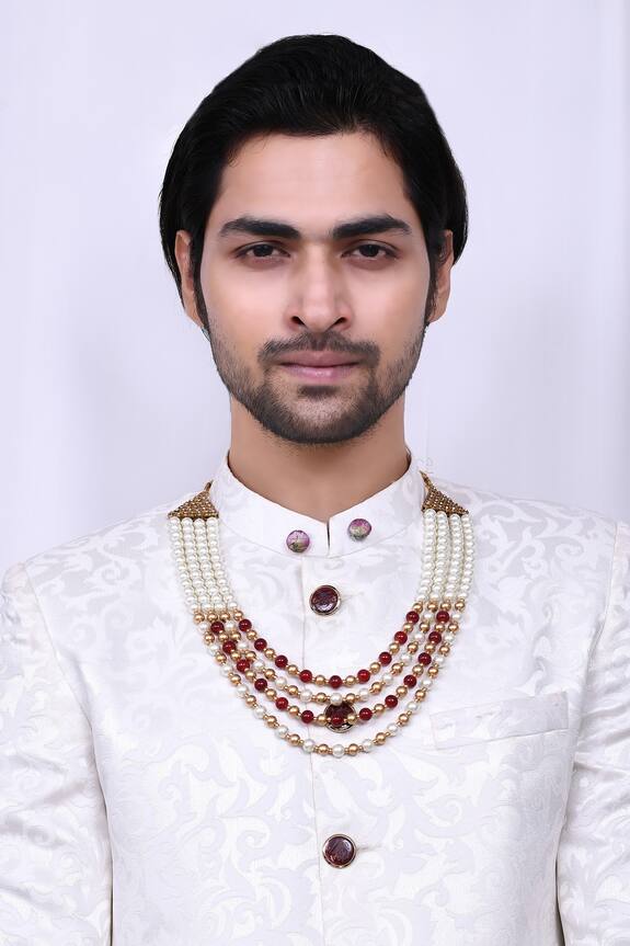 Buy Nazaakat by Samara Singh Cream Tiered Bead Embellished Mala Online