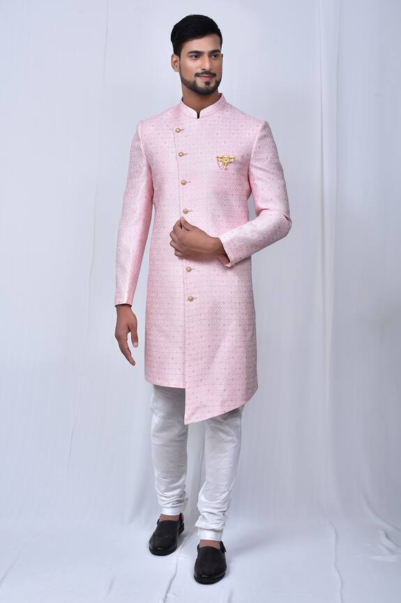 Adara Khan Pink Jaquard Embroidered Kurta Set 0