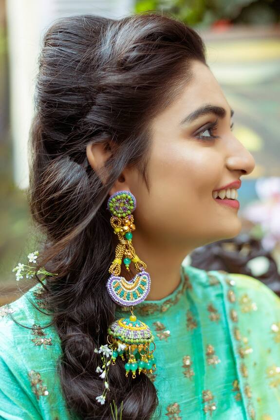 Buy Kanyaadhan by DhirajAayushi Embroidered Long Jhumka Earrings Online |  Aza Fashions
