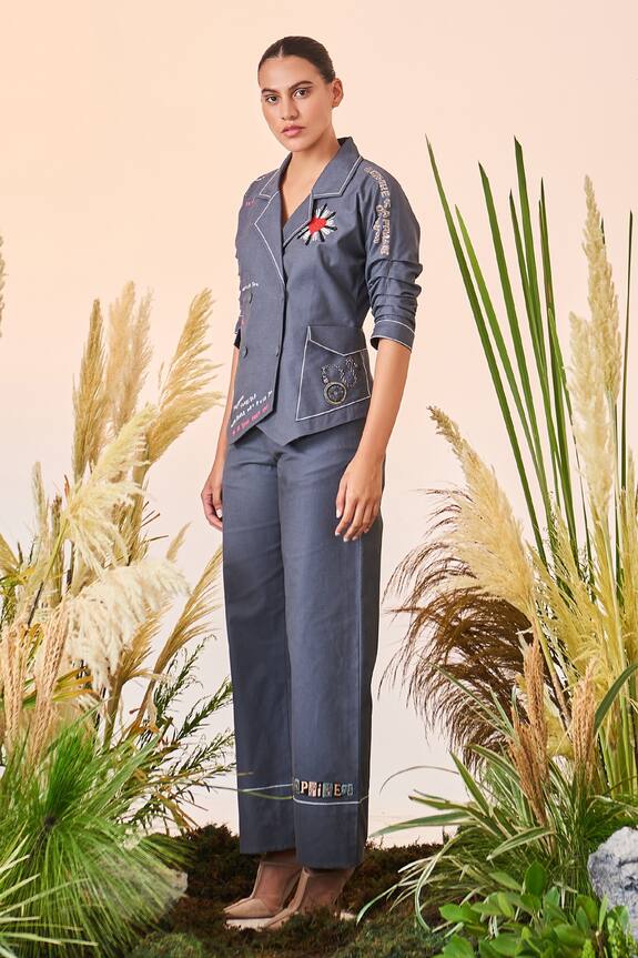 Shahin Mannan Grey Gaberdine Be Your Best Self Waistcoat Top And Pant Set 0