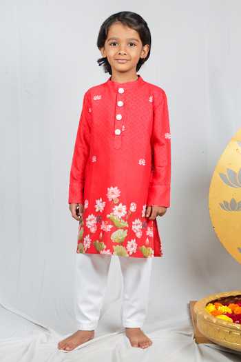 Boy Bandhani Kurta Set - Red main image 1