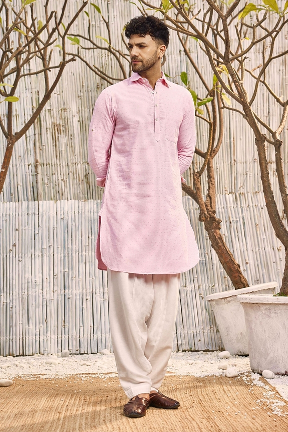 Buy Charkhee Pink Full Sleeve Pathani Kurta And Salwar Set Online Aza