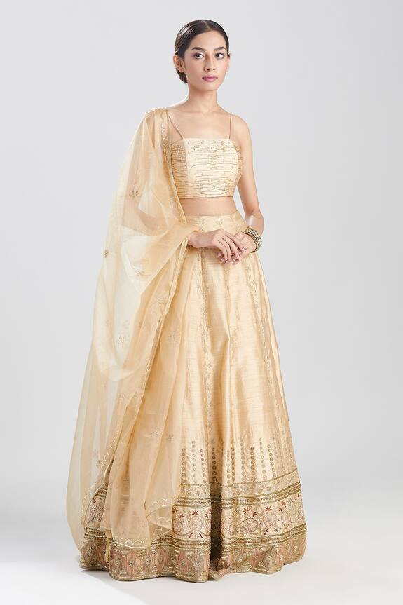 Buy Megha Bansal Gold Raw Silk Asma Embroidered Lehenga Set Online ...