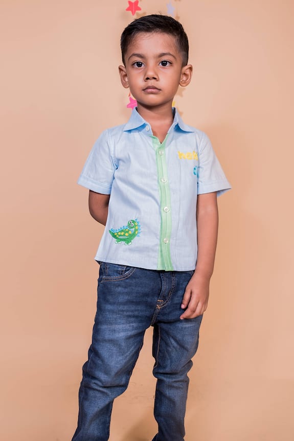 Buy Toplove Blue Cotton Dinomite Embroidered Shirt For Boys Online ...
