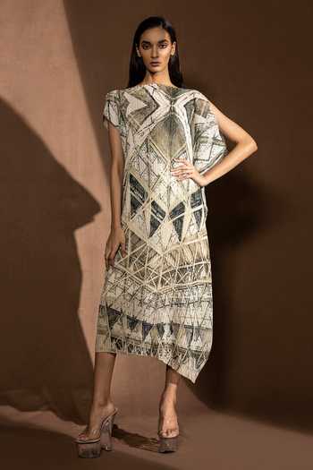 ABHISHEK SHARMA Ocean blue & dune long Draped dress