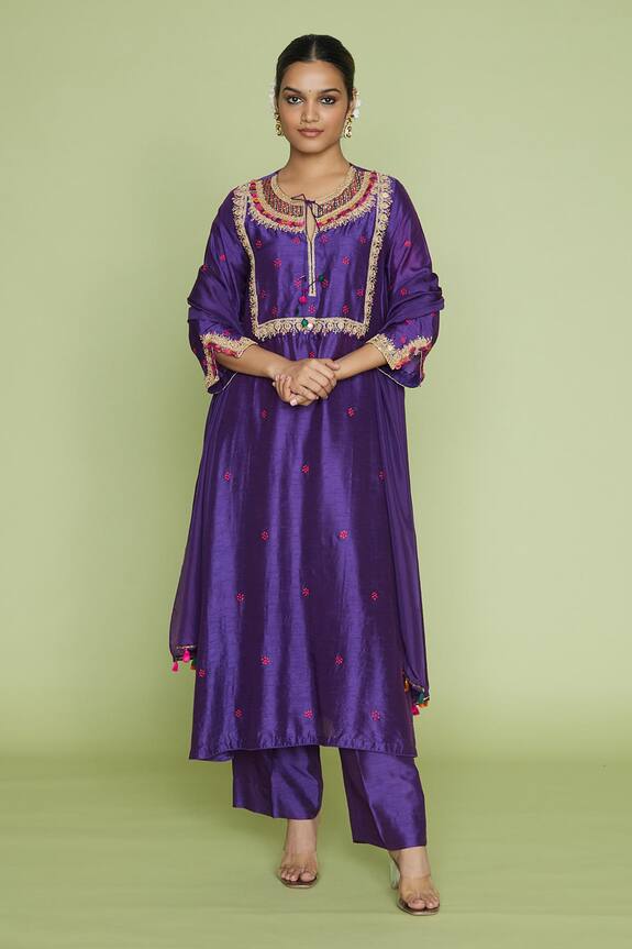 Buy Niti Bothra Purple Silk Split Sleeve Kurta And Palazzo Set Online ...